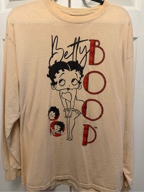 Betty Boop Logo Long Sleeve Tee - Cream & Black